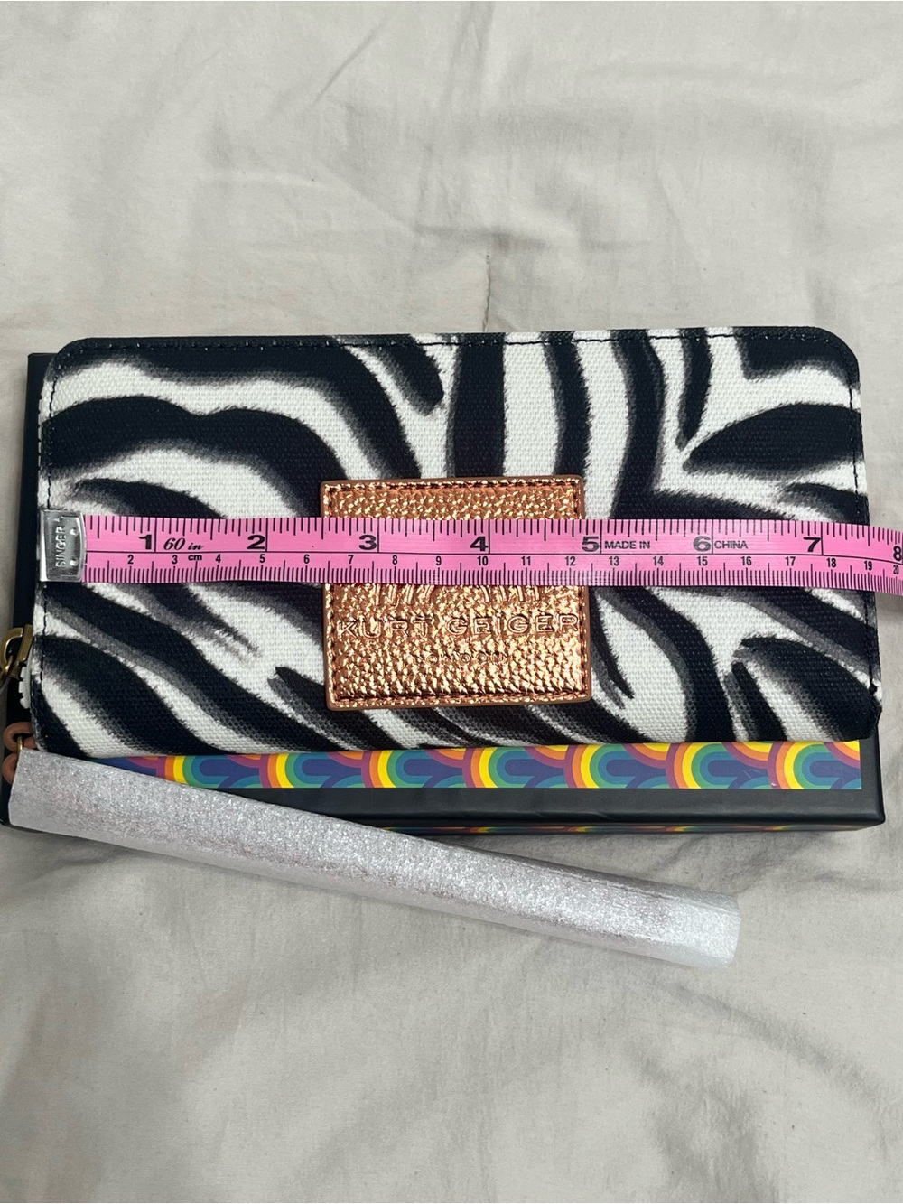 Kurt Geiger Black & White Zebra Wallet with Rose Gold Patch - Picture 7 of 8